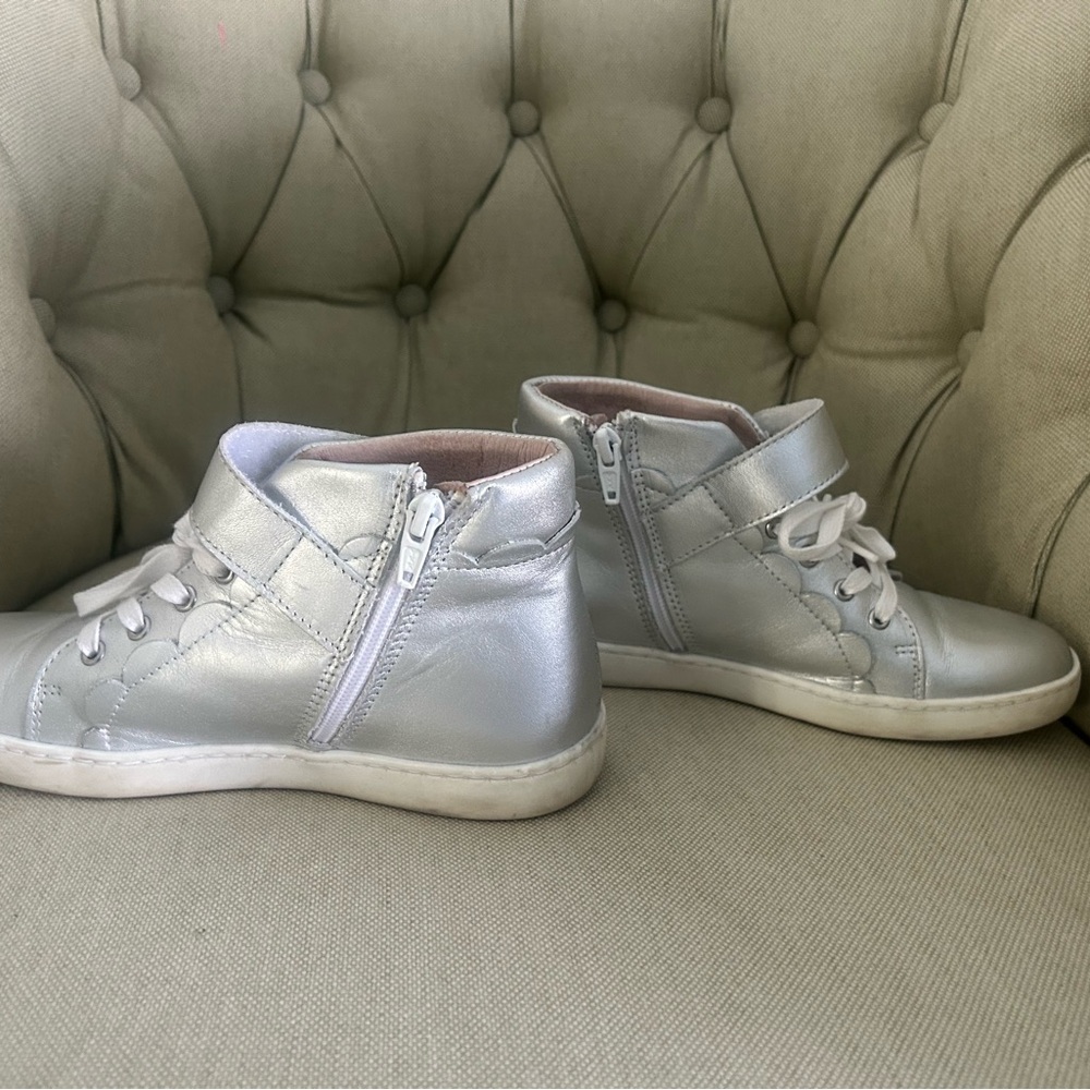 Jacadi Silver Sneakers with Padded Collar and White Rubber Sole